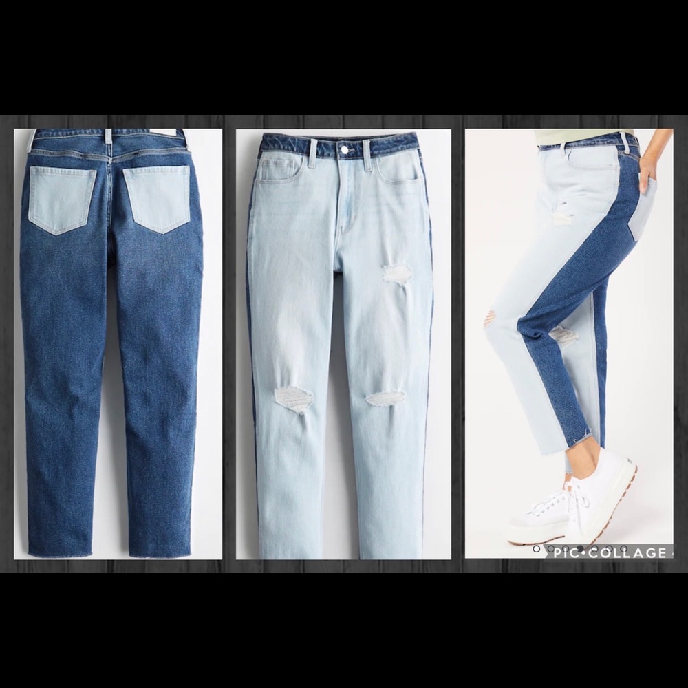 ULTRA HIGH-RISE TWO-TONE RIPPED MOM JEANS